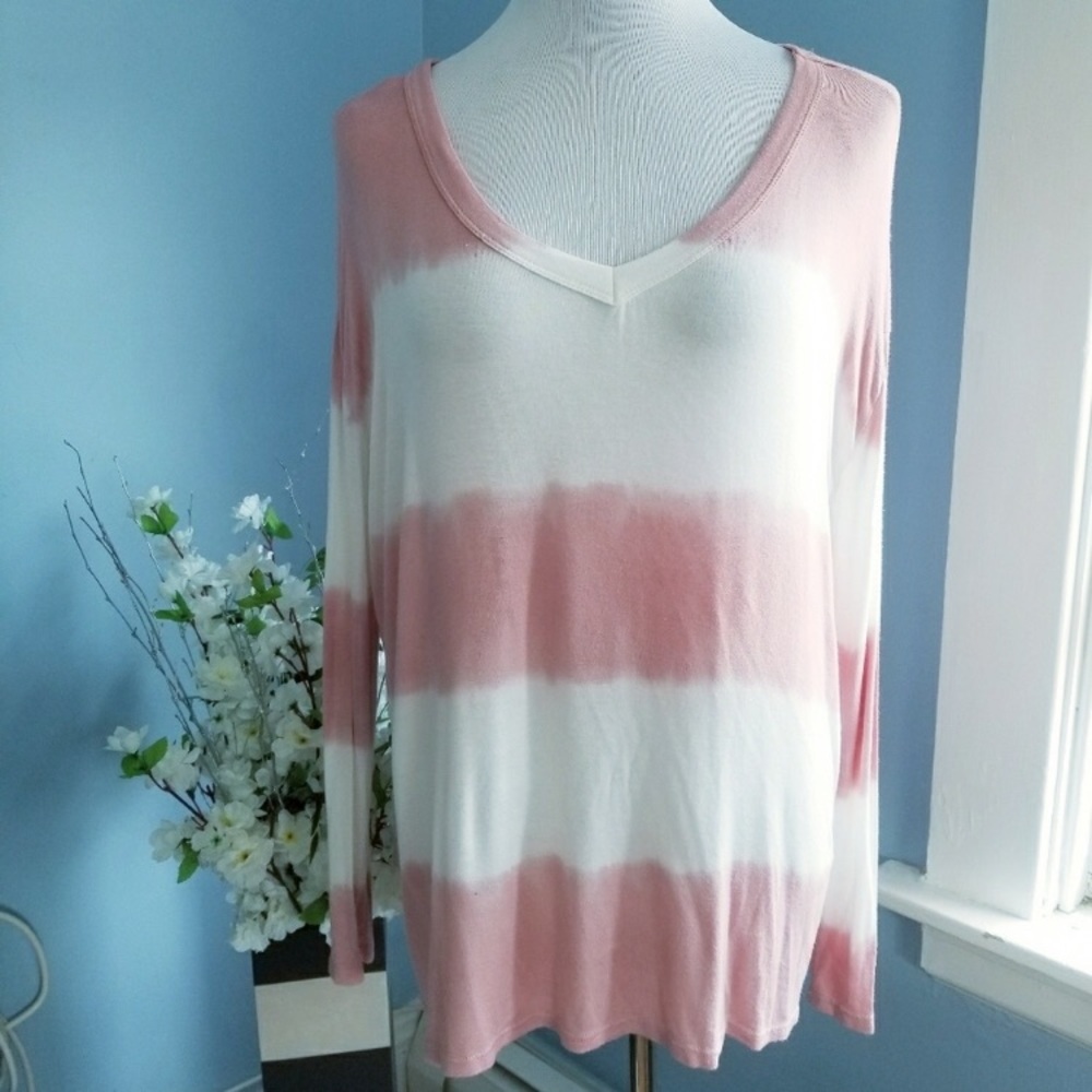 Pink and White Tie Dye Long Sleeve Shirt - Picture 2 of 4